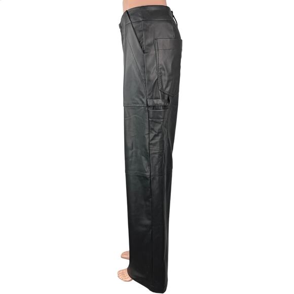 Zara Women's Black Faux Vegan Leather Straight Wide Leg High Waist Pants Size XS - Picture 2 of 6